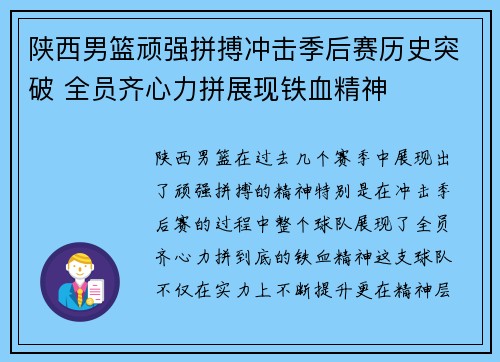 陕西男篮顽强拼搏冲击季后赛历史突破 全员齐心力拼展现铁血精神