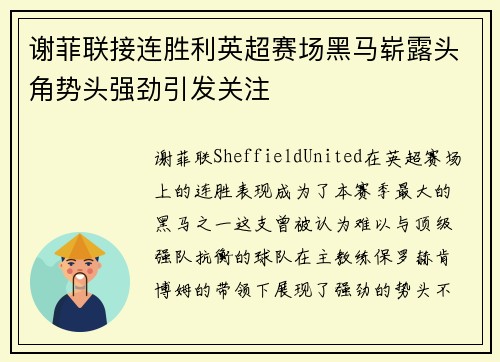 谢菲联接连胜利英超赛场黑马崭露头角势头强劲引发关注